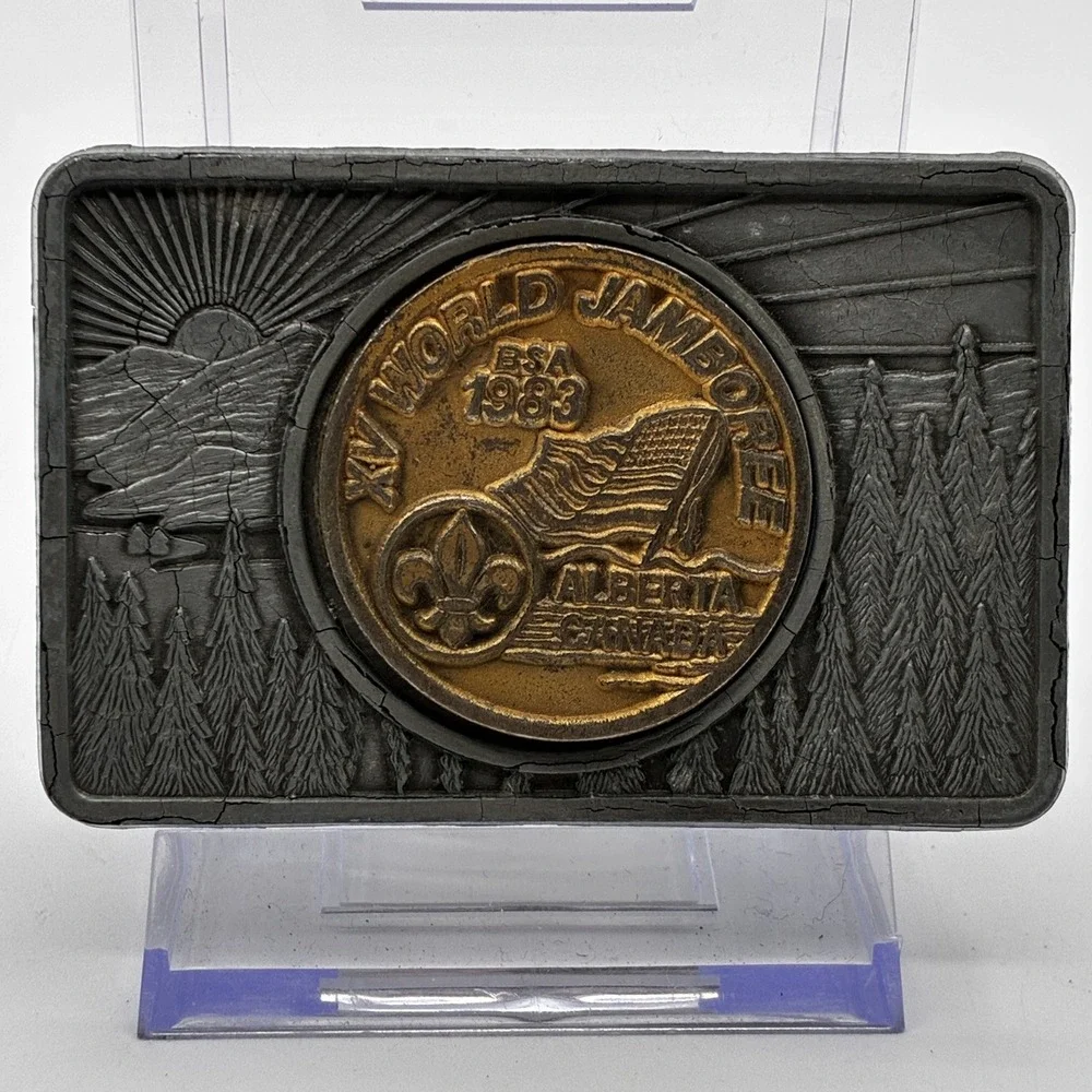 Vintage BSA XV World Jamboree 1983 Alberta Canada Souvenir Belt Buckle Scout